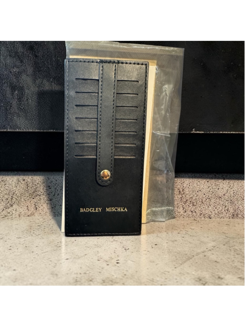 Badgley Mischka Black Gold Simple Card Holder Wallet